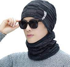 Winter Knitting Skull Cap and Neck Scarf Wool Warm