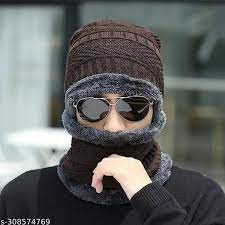 Winter Knitting Skull Cap and Neck Scarf Wool Warm